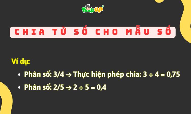 Chia tử số cho mẫu số để ra số thập phân