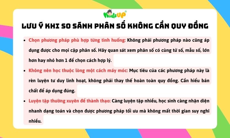 3 lưu ý khi học cách so sánh phân số không cần quy đồng