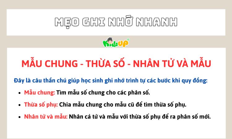 Mẹo ghi nhớ nhanh các bước quy đồng