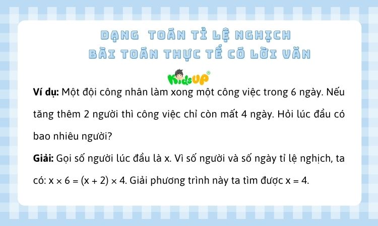 Dạng toán tỉ lệ nghịch có lời văn