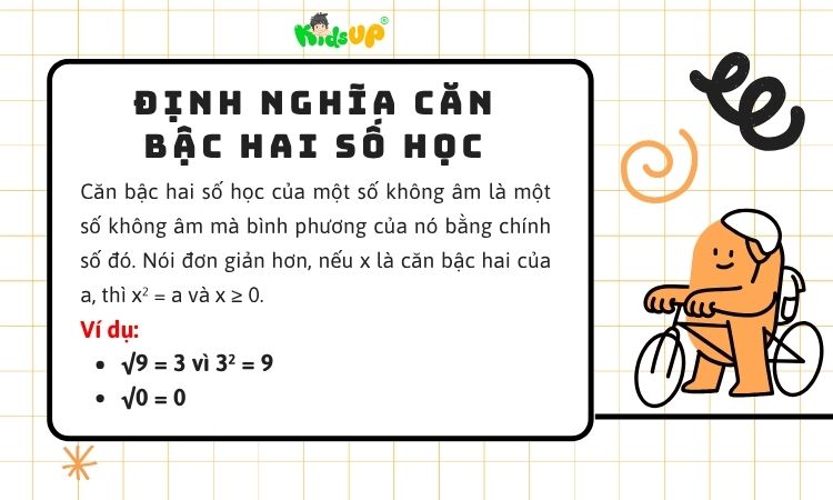 Căn bậc hai số học của một số không âm là một số không âm mà bình phương của nó bằng chính số đó
