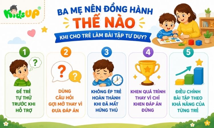 5 cách mà ba mẹ có thể đồng hành cùng trẻ khi làm bài tập tư duy