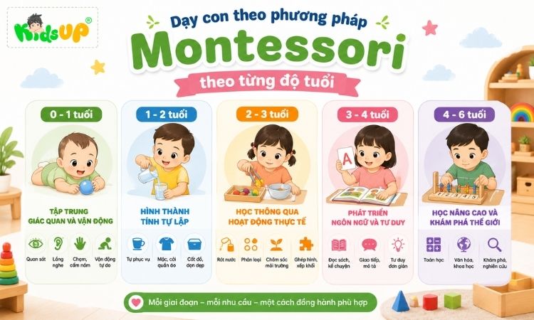Dạy con theo phương pháp Montessori theo từng độ tuổi