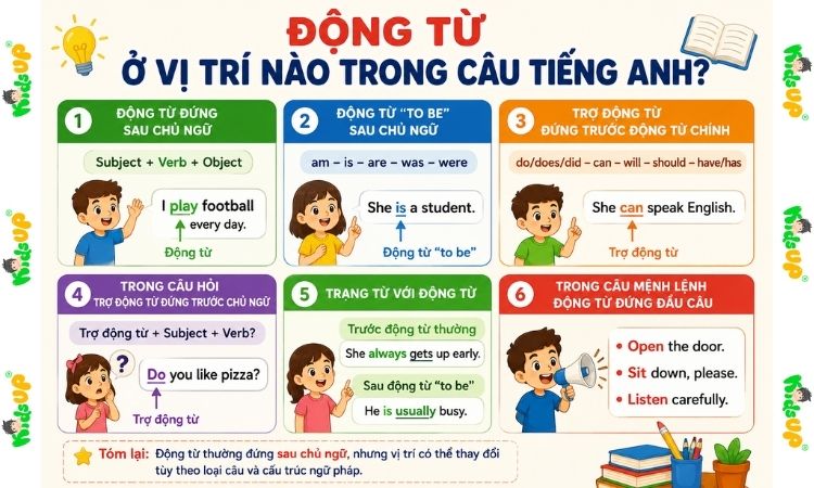 6 vị trí mà động từ đứng trong câu tiếng Anh